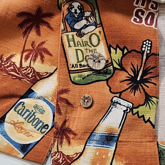 Big Dogs Shirt Men L Orange Hawaiian SS It's Five O'Clock Somewhere! Print Beach - Picture 9 of 12